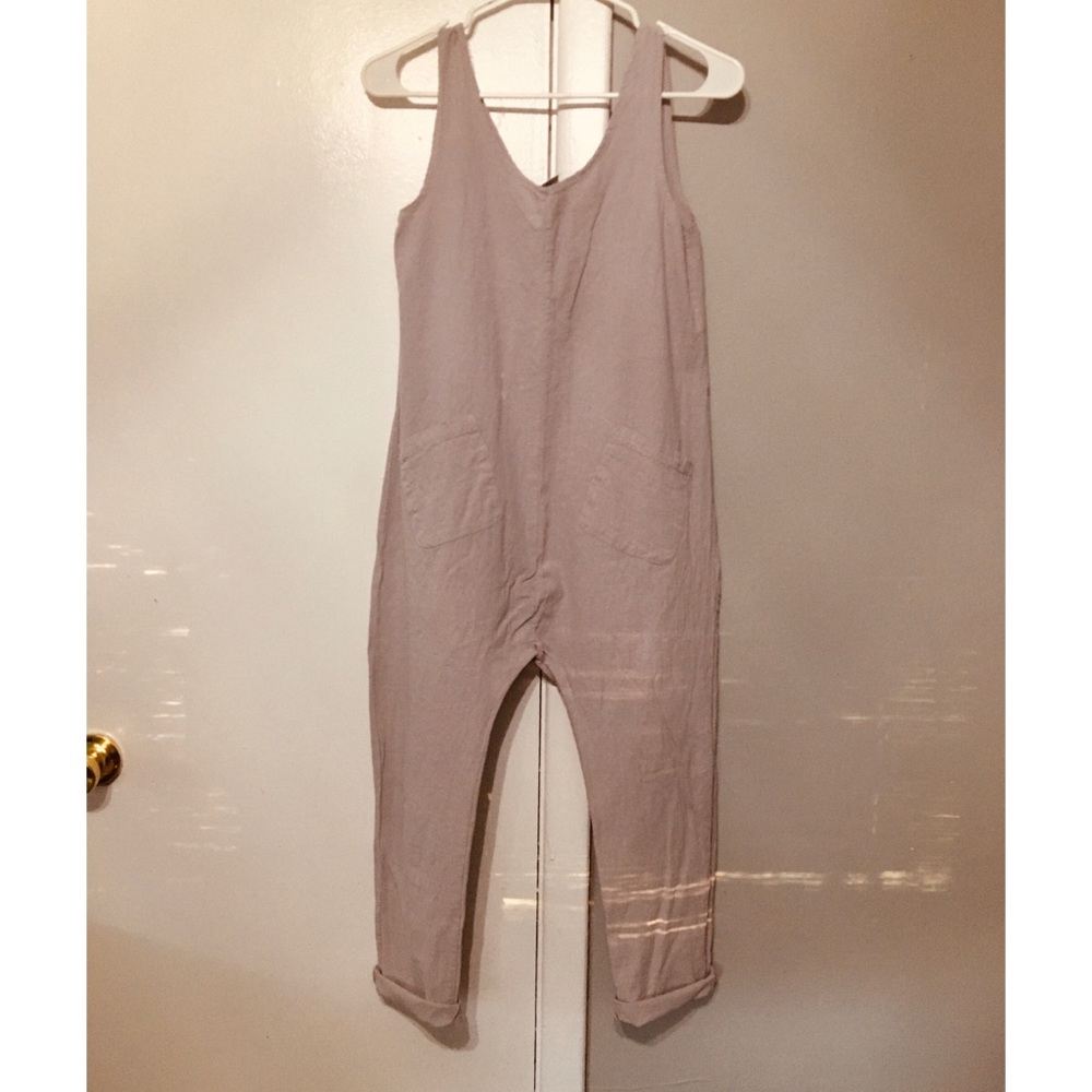Gray linen overalls